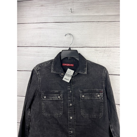 Mavi Denim‎ Shirt Jacket Small Long Sleeve Button Up Pockets Black NEW - Picture 8 of 9
